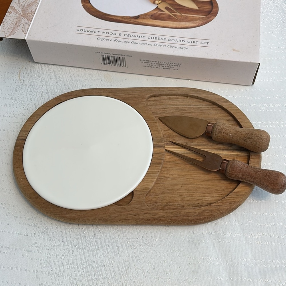 Twine Living Co. Gourmet wood and ceramic cheese Board Gift Set